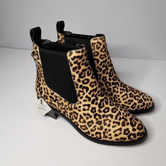 NEW Cole Haan Calf Hair Leopard Ankle NEW Women's Size 5 Booties water resistant - Picture 1 of 8